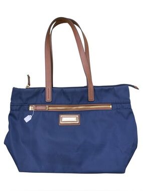 Calvin Klein Navy Tote with Brown Trim